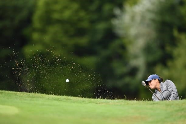 Isabelle Boineu of France hits a bunker shot during the first round of The ISPS HANDA World Invitational at Massereene Golf Club on July 29, 2021 in...