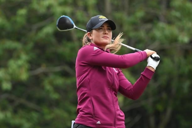 Annabel Dimmock of England tees off during the first round of The ISPS HANDA World Invitational at Galgorm Spa & Golf Resort on July 29, 2021 in...