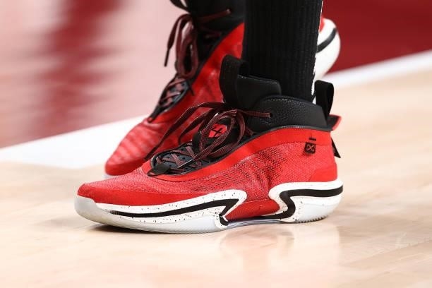 The sneakers of Rui Hachimura of the Japan Men's National Team before the game against the Slovenia Men's National Team during the 2020 Tokyo...
