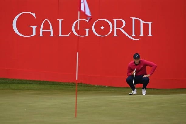 Matthias Schmid of Germany lines up a putt during the first round of The ISPS HANDA World Invitational at Galgorm Spa & Golf Resort on July 29, 2021...