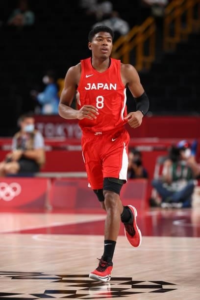 Rui Hachimura of the Japan Men's National Team runs down the court during the game against the Slovenia Men's National Team during the 2020 Tokyo...
