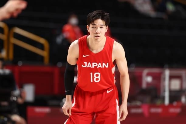 Yudai Baba of the Japan Men's National Team looks on during the game against the Slovenia Men's National Team during the 2020 Tokyo Olympics at the...
