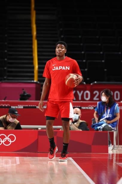 Rui Hachimura of the Japan Men's National Team handles the ball before the game against the Slovenia Men's National Team during the 2020 Tokyo...