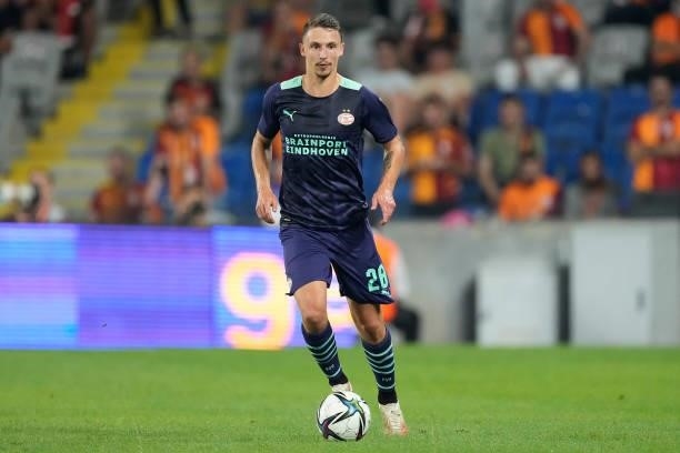 Olivier Boscagli of PSV during the UEFA Champions League match between Galatasaray v PSV at the Turk Telekom Stadium on July 28, 2021 in Istanbul...