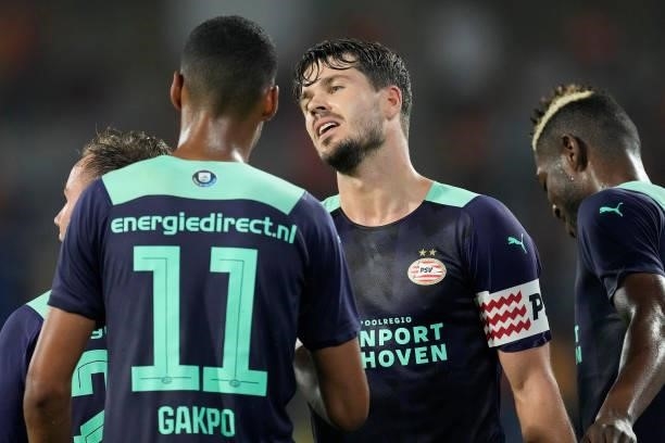 Marco van Ginkel of PSV celebrates his goal 0-2, Cody Gakpo of PSV during the UEFA Champions League match between Galatasaray v PSV at the Turk...