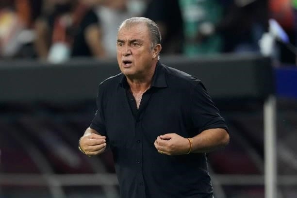 Coach Fatih Terim of Galatasaray during the UEFA Champions League match between Galatasaray v PSV at the Turk Telekom Stadium on July 28, 2021 in...
