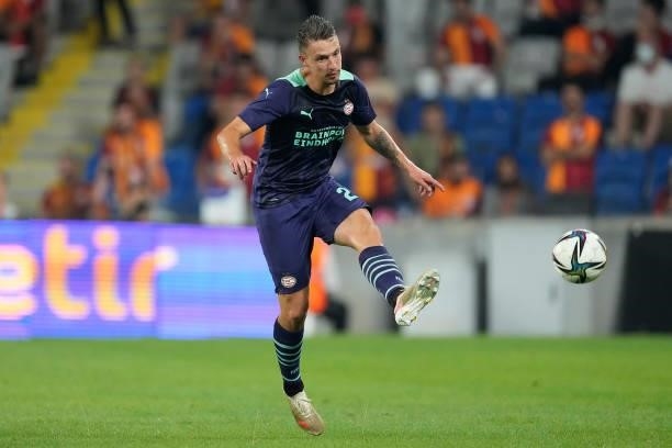 Olivier Boscagli of PSV during the UEFA Champions League match between Galatasaray v PSV at the Turk Telekom Stadium on July 28, 2021 in Istanbul...