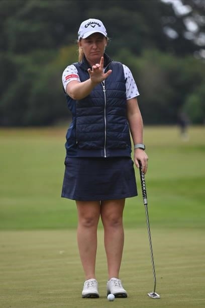Gemma Dryburgh of Scotland lines up a putt during the first round of The ISPS HANDA World Invitational at Galgorm Spa & Golf Resort on July 29, 2021...