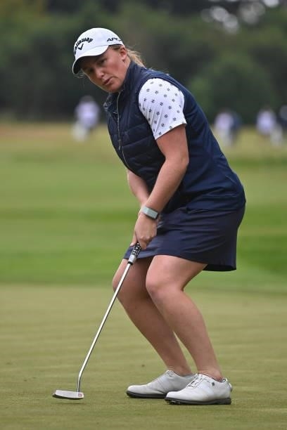 Gemma Dryburgh of Scotland reacts to a putt during the first round of The ISPS HANDA World Invitational at Galgorm Spa & Golf Resort on July 29, 2021...