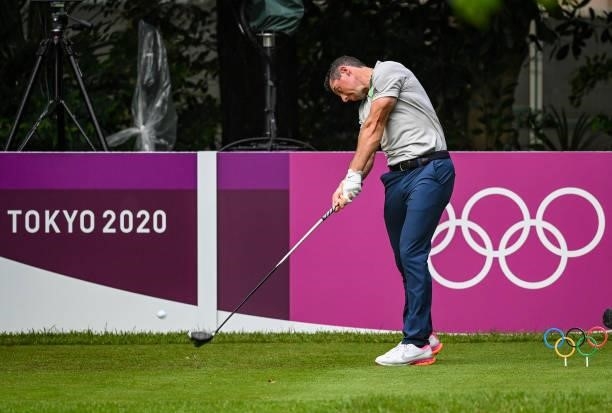 Rory McIlroy of Team Ireland at impact as he plays his shot from the 17th tee during the first round of Mens Individual Stroke Play Golf on day six...