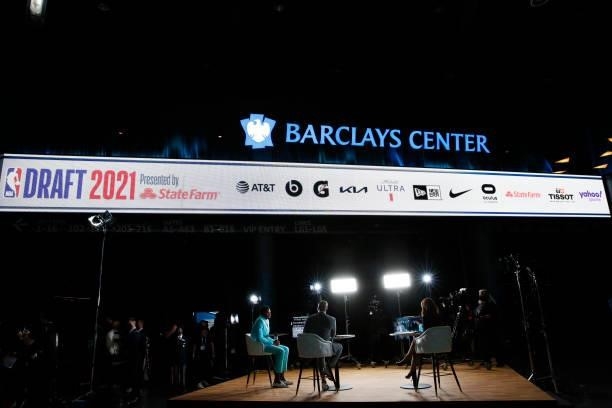Evan Mobley is interviewed before the 2021 NBA Draft on July 29, 2021 at Barclays Center in Brooklyn, New York. NOTE TO USER: User expressly...