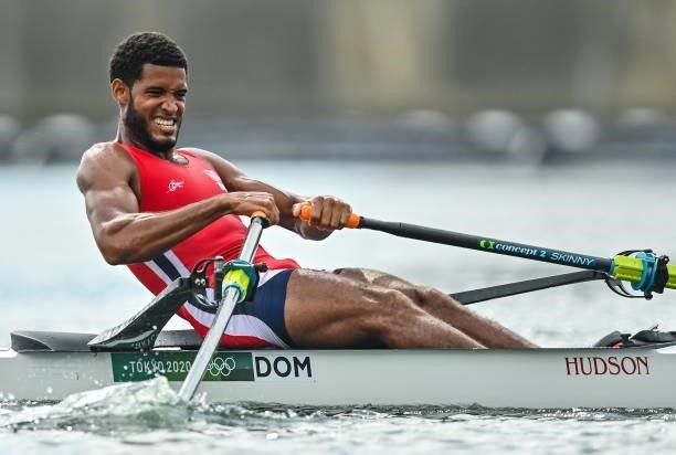 Tokyo , Japan - 30 July 2021; Ignacio Vasquez Jorge of Dominican Republic on his way to winning the Men's Single Sculls Final E at the Sea Forest...
