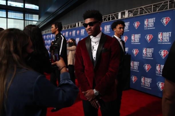 Cameron Thomas arrives to the 2021 NBA Draft on July 29, 2021 at the Barclays Center, New York. NOTE TO USER: User expressly acknowledges and agrees...