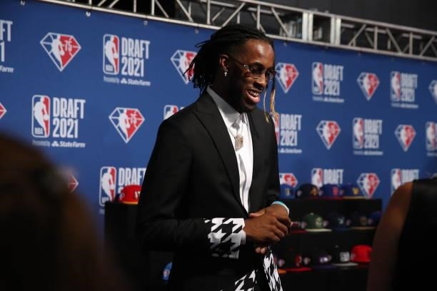 Isaiah Jackson arrives to the 2021 NBA Draft on July 29, 2021 at the Barclays Center, New York. NOTE TO USER: User expressly acknowledges and agrees...