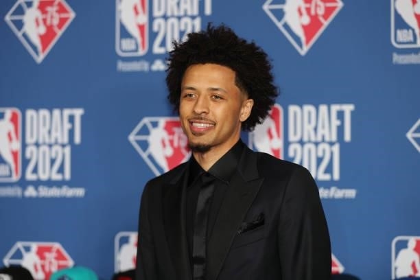 Cade Cunningham arrives to the 2021 NBA Draft on July 29, 2021 at the Barclays Center, New York. NOTE TO USER: User expressly acknowledges and agrees...