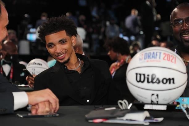 James Bouknight smiles during the 2021 NBA Draft on July 29, 2021 at the Barclays Center, New York. NOTE TO USER: User expressly acknowledges and...