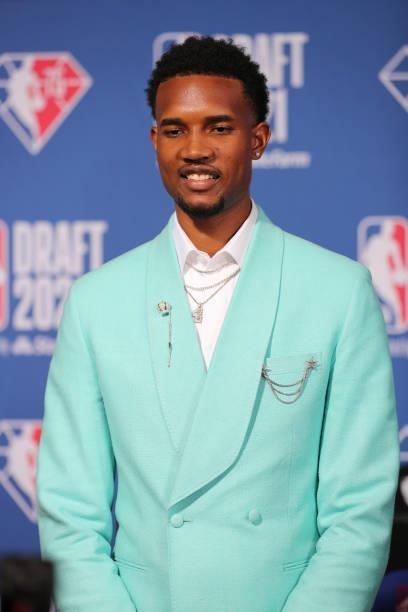 Evan Mobley arrives to the 2021 NBA Draft on July 29, 2021 at the Barclays Center, New York. NOTE TO USER: User expressly acknowledges and agrees...