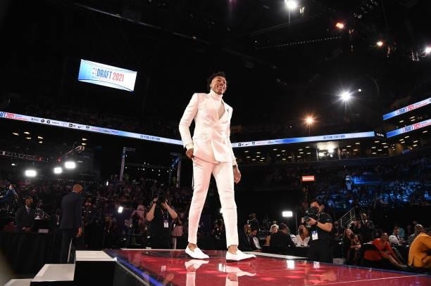 Scottie Barnes walks the runway after being selected number four overall during the 2021 NBA Draft on July 29, 2021 at Barclays Center in Brooklyn,...