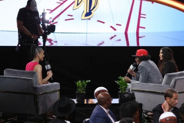 Jalen Green is interviewed after being selected by the Houston Rockets during the 2021 NBA Draft on July 29, 2021 at Barclays Center in Brooklyn, New...