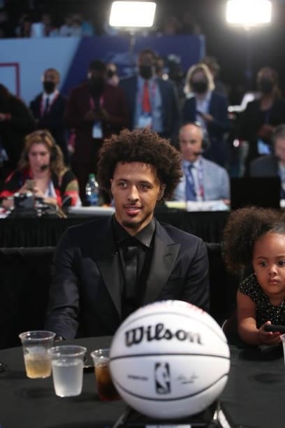 Cade Cunningham looks on during the 2021 NBA Draft on July 29, 2021 at the Barclays Center, New York. NOTE TO USER: User expressly acknowledges and...