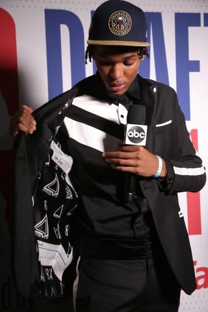 Ziaire Williams is interviewed after being drafted by the Memphis Grizzlies during the 2021 NBA Draft on July 29, 2021 at Barclays Center in...