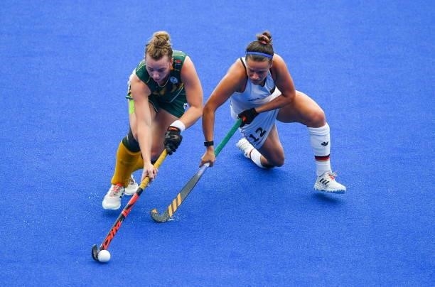 Tokyo , Japan - 30 July 2021; Nicole Walraven of South Africa in action against Charlotte Stapenhorst of Germany during the women's pool A group...