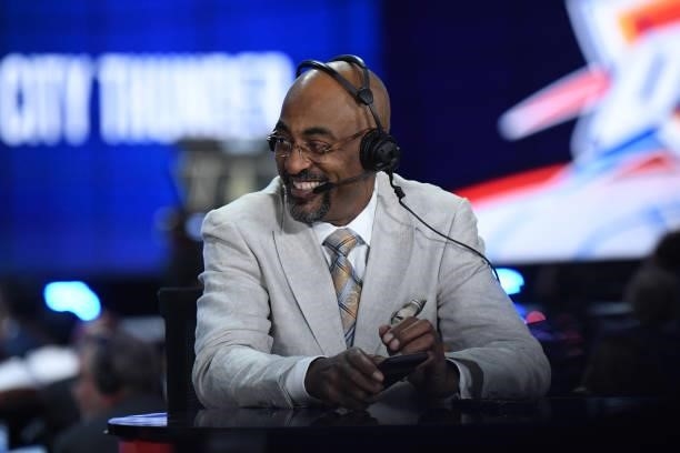 Analyst, Dennis Scott smiles at the 2021 NBA Draft on July 29, 2021 at Barclays Center in Brooklyn, New York. NOTE TO USER: User expressly...