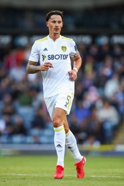 Robin Koch of Leeds United during the Pre-Season Friendly match between Blackburn Rovers and Leeds United at Ewood Park on July 28, 2021 in...