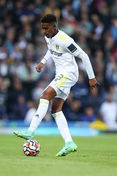 Junior Firpo of Leeds United during the Pre-Season Friendly match between Blackburn Rovers and Leeds United at Ewood Park on July 28, 2021 in...