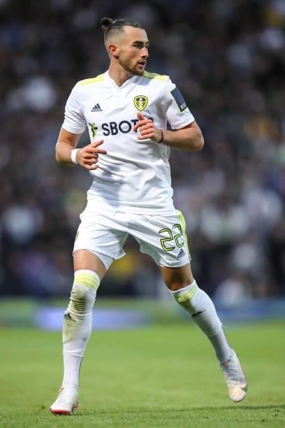 Jack Harrison of Leeds United during the Pre-Season Friendly match between Blackburn Rovers and Leeds United at Ewood Park on July 28, 2021 in...