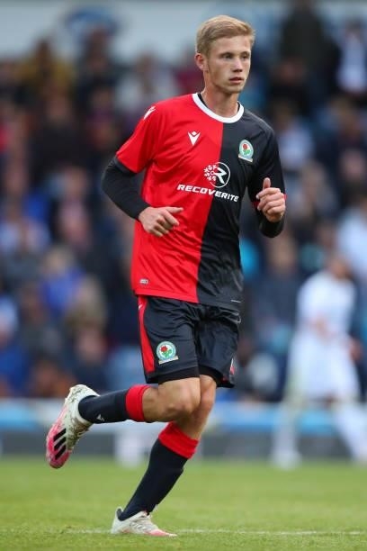 Jake Garrett of Blackburn Rovers during the Pre-Season Friendly match between Blackburn Rovers and Leeds United at Ewood Park on July 28, 2021 in...