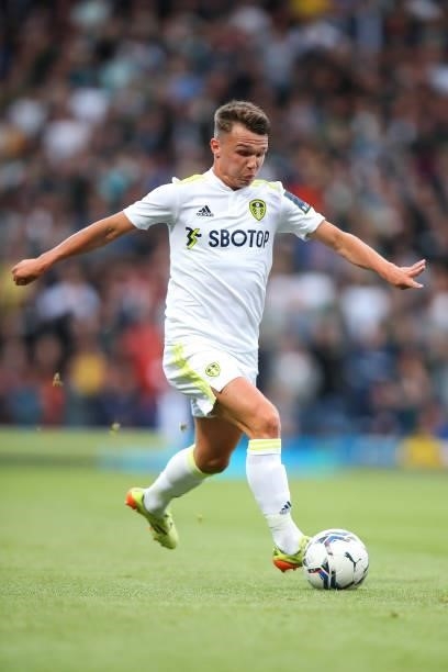 Jamie Shackleton of Leeds United during the Pre-Season Friendly match between Blackburn Rovers and Leeds United at Ewood Park on July 28, 2021 in...