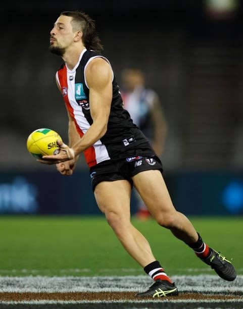 Ben Long of the Saints in action during the 2021 AFL Round 20 match between the St Kilda Saints and the Carlton Blues at Marvel Stadium on July 30,...