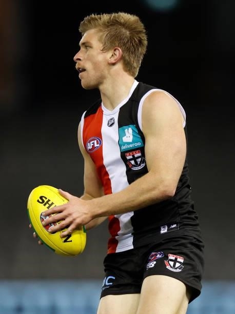 Sebastian Ross of the Saints in action during the 2021 AFL Round 20 match between the St Kilda Saints and the Carlton Blues at Marvel Stadium on July...