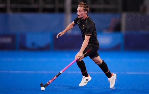 Mats Jurgen Grambusch of Germany controls the ball during the Men's Pool B - Hockey Match between Germany and Netherlands on day seven of the Tokyo...