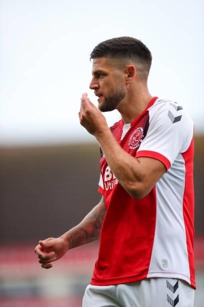 Danny Andrew of Fleetwood Town during the Pre-Season Friendly match between Fleetwood Town and Leeds United at Highbury Stadium on July 30, 2021 in...