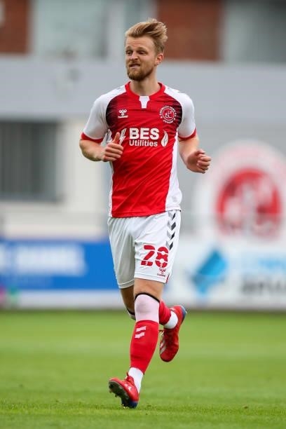 Max Clark of Fleetwood Town during the Pre-Season Friendly match between Fleetwood Town and Leeds United at Highbury Stadium on July 30, 2021 in...