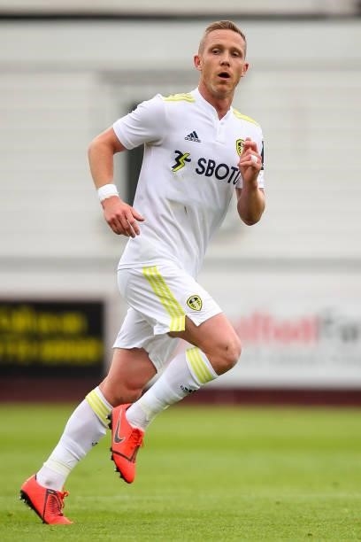 Adam Forshaw of Leeds United during the Pre-Season Friendly match between Fleetwood Town and Leeds United at Highbury Stadium on July 30, 2021 in...