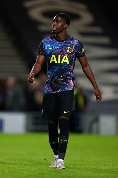 Tobi Omole of Tottenham Hotspur during the Pre-Season Friendly match between Milton Keynes Dons and Tottenham Hotspur at Stadium MK on July 28, 2021...