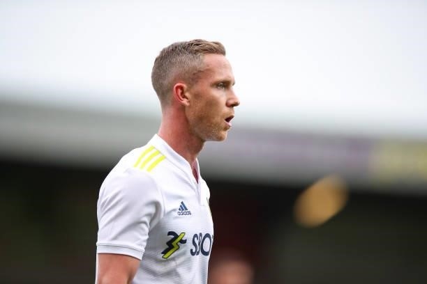 Adam Forshaw of Leeds United during the Pre-Season Friendly match between Fleetwood Town and Leeds United at Highbury Stadium on July 30, 2021 in...