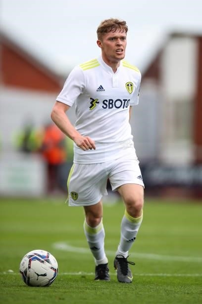 Jack Jenkins of Leeds United during the Pre-Season Friendly match between Fleetwood Town and Leeds United at Highbury Stadium on July 30, 2021 in...