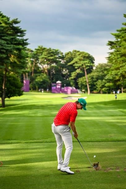 Carlos Ortiz of Team Mexico at impact as he plays his shot from the 16th tee during the second round of Mens Individual Stroke Play Golf on day seven...