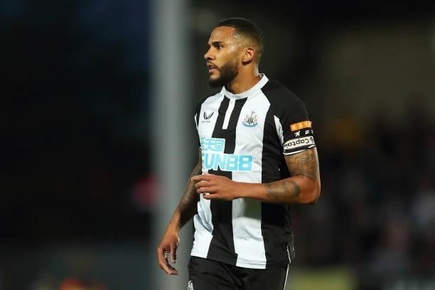 Jamaal Lascelles of Newcastle United during the pre season friendly between Burton Albion and Newcastle United at Pirelli Stadium on July 30, 2021 in...