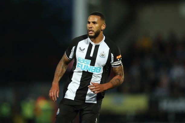 Jamaal Lascelles of Newcastle United during the pre season friendly between Burton Albion and Newcastle United at Pirelli Stadium on July 30, 2021 in...