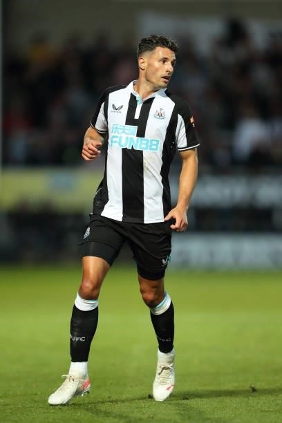Fabian Schar of Newcastle United during the pre season friendly between Burton Albion and Newcastle United at Pirelli Stadium on July 30, 2021 in...