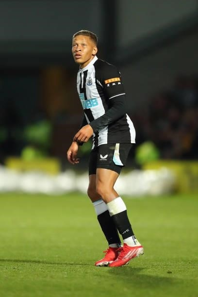 Dwight Gayle of Newcastle United during the pre season friendly between Burton Albion and Newcastle United at Pirelli Stadium on July 30, 2021 in...