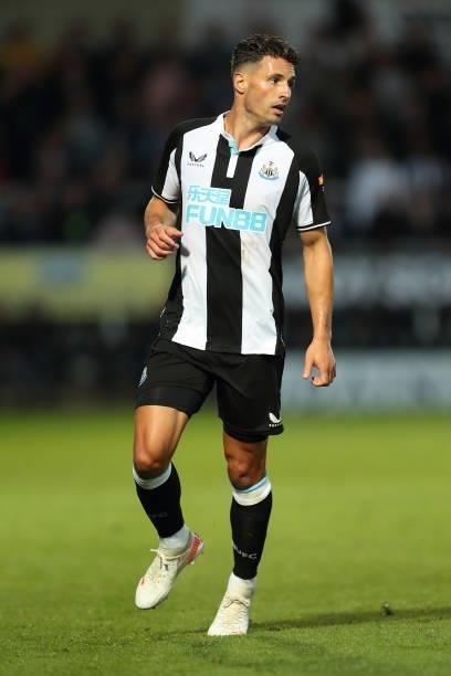 Fabian Schar of Newcastle United during the pre season friendly between Burton Albion and Newcastle United at Pirelli Stadium on July 30, 2021 in...
