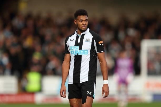 Joelinton of Newcastle United during the pre season friendly between Burton Albion and Newcastle United at Pirelli Stadium on July 30, 2021 in...