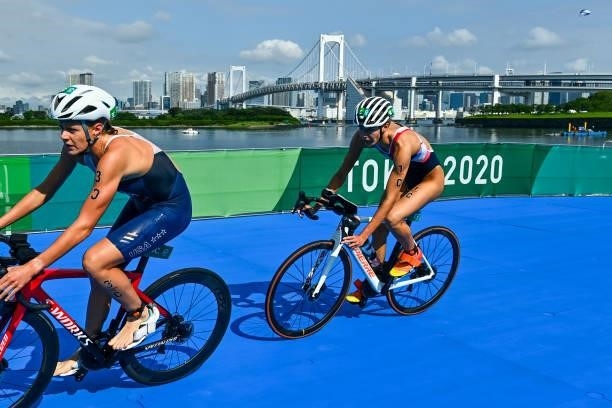 Cassandre BEAUGRAND of France during the Triathlon Mixed Relay at Odaiba Marine Park on July 31, 2021 in Tokyo, Japan.