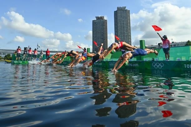 Illustration picture shows a general view of the mass star during the Triathlon Mixed Relay at Odaiba Marine Park on July 31, 2021 in Tokyo, Japan.